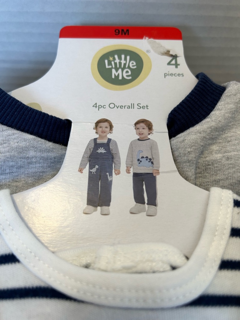 Little Me Navy & White 4pc Overall Set 9m